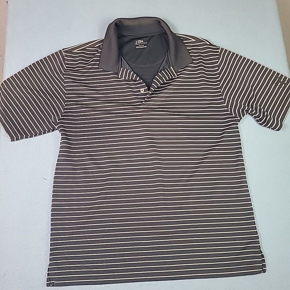 PGA Tour Olive Bleu and White Striped Golf Polo Shirt Size XL, extra Large